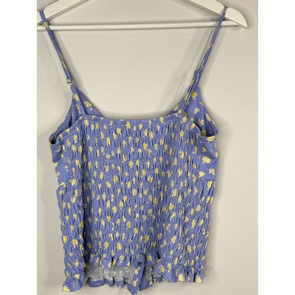 French Connection Top Womens XL Shirt Blue Yellow Floral Smocked Casual Summer - Picture 11 of 15